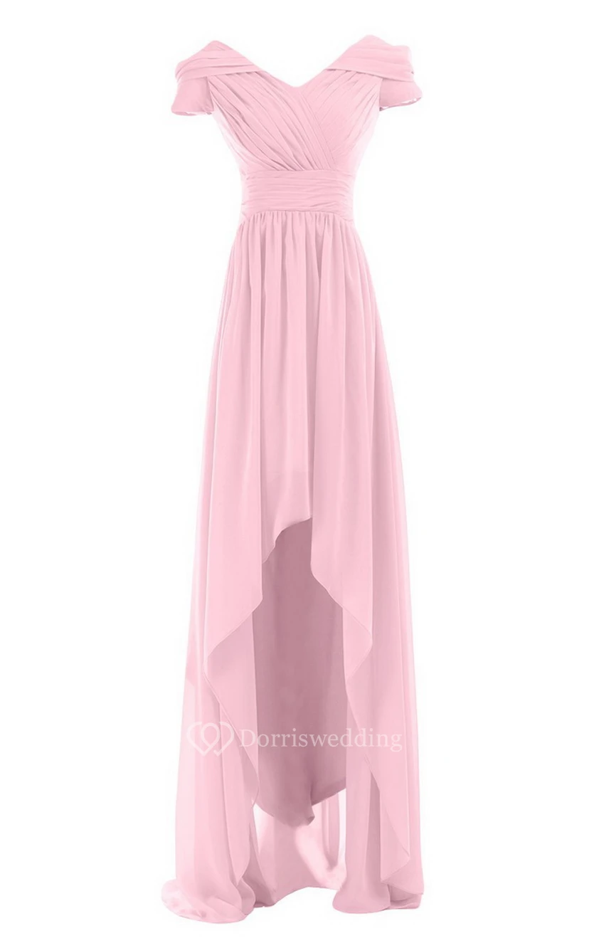 Short-sleeved Highlow Empire Ruched Chiffon Dress view 4