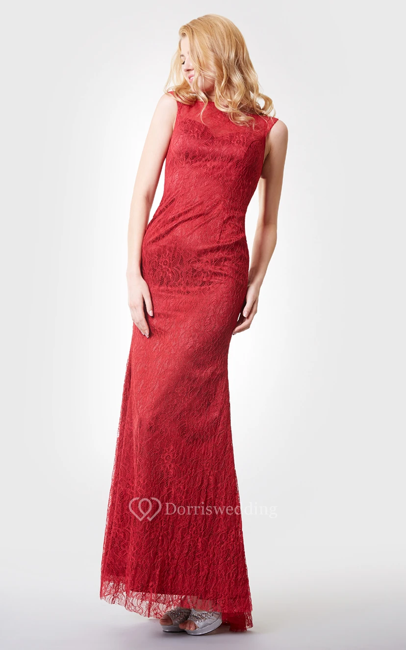 Charming Long Lace Dress With Jewel Neckline view 2