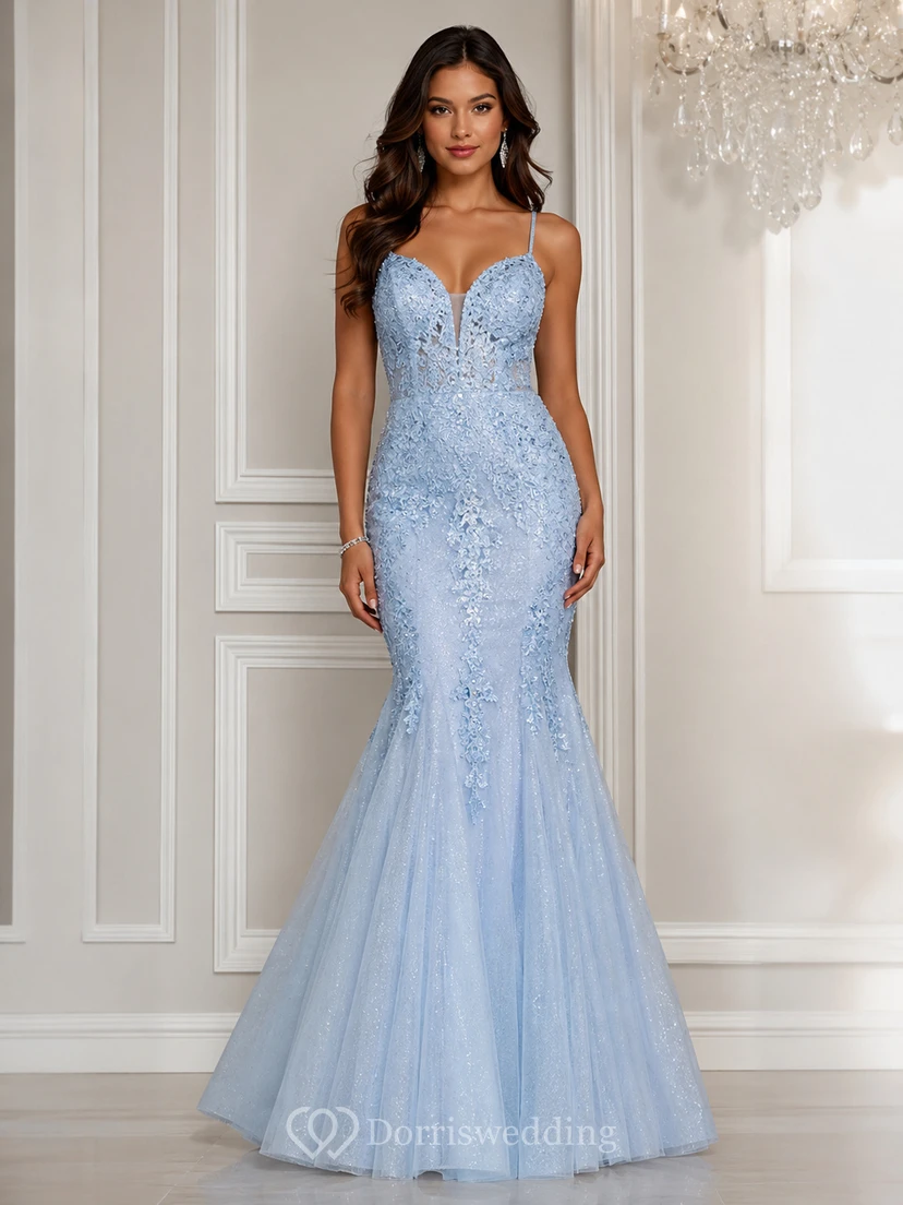 Mermaid Sweetheart Tulle Prom Dress with Appliques
