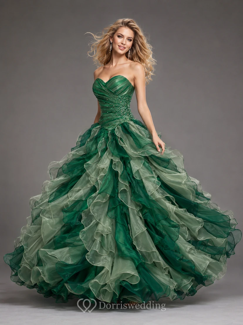 Dreaming Sweetheart Ruched Ball Gown With Cascading Ruffles and Rhinestones view 3