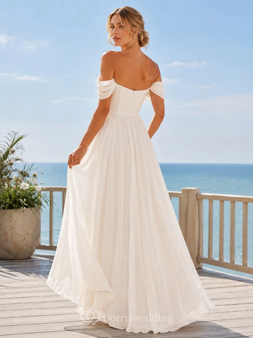 Off-the-shoulder Flutter Sleeve Chiffon A-Line Bridal Gown view 2