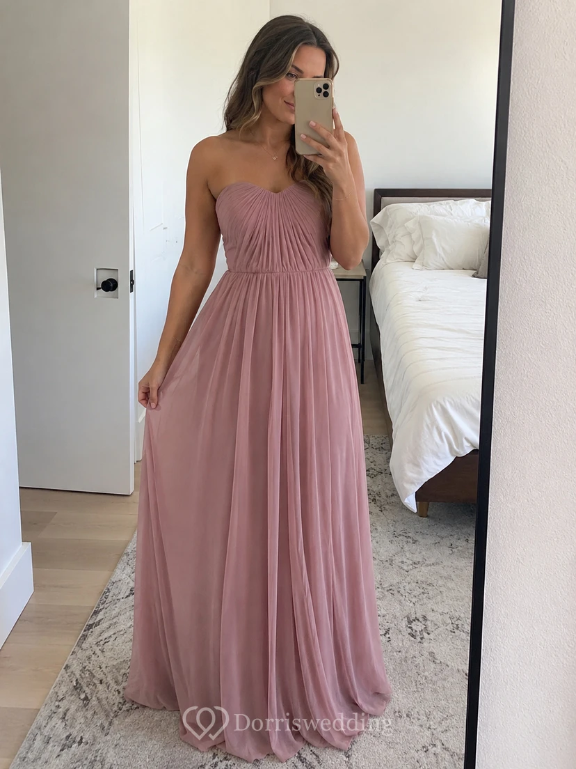 Sweetheart Pleated Chiffon A-line Gown With Zipper Back view 10