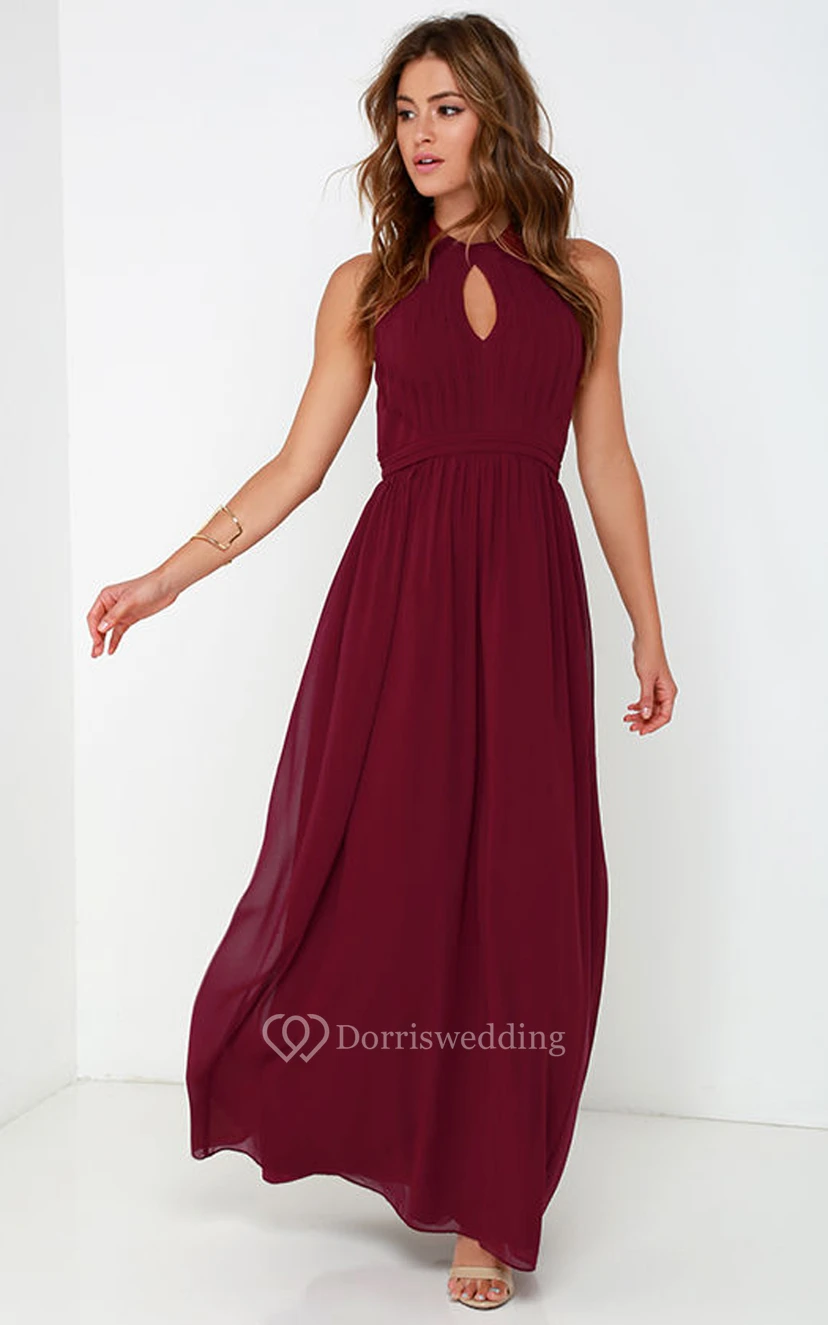 Long A-Line Sleeveless Chiffon Halter Dress view 2