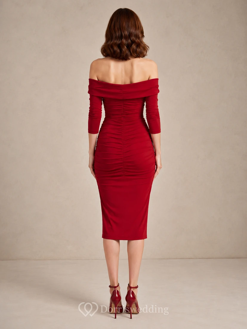 Red Refined Chiffon Sheath V-neck Knee Length Cocktail Dress view 2