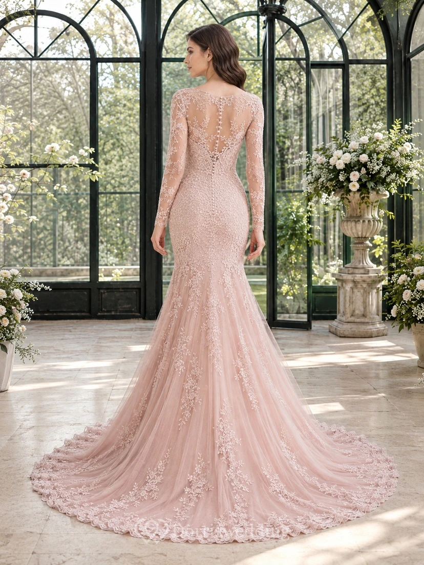 Vestido de novia bohemio sirena elegante y romántico con estampado floral, edición B de encaje. view 2
