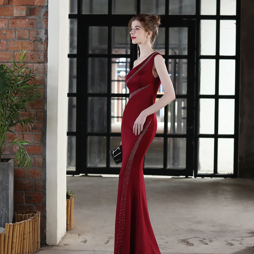 Toast Dress Bride Long One-Shoulder Thank-You Banquet Slim Fishtail Skirt Wedding Car Model Exhibition Dress view 13