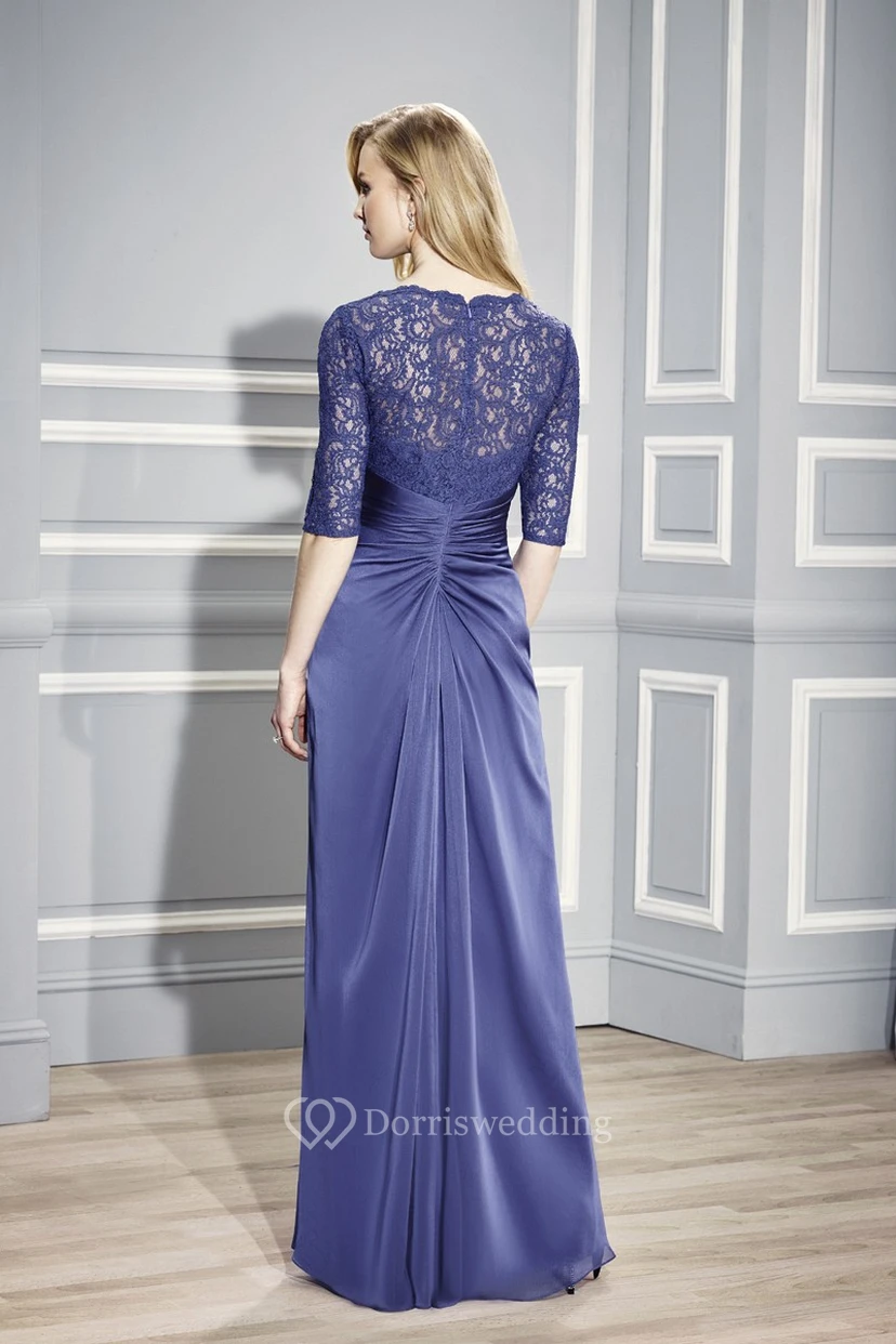 Half Sleeve V-Neck Appliqued Chiffon Formal Dress view 2