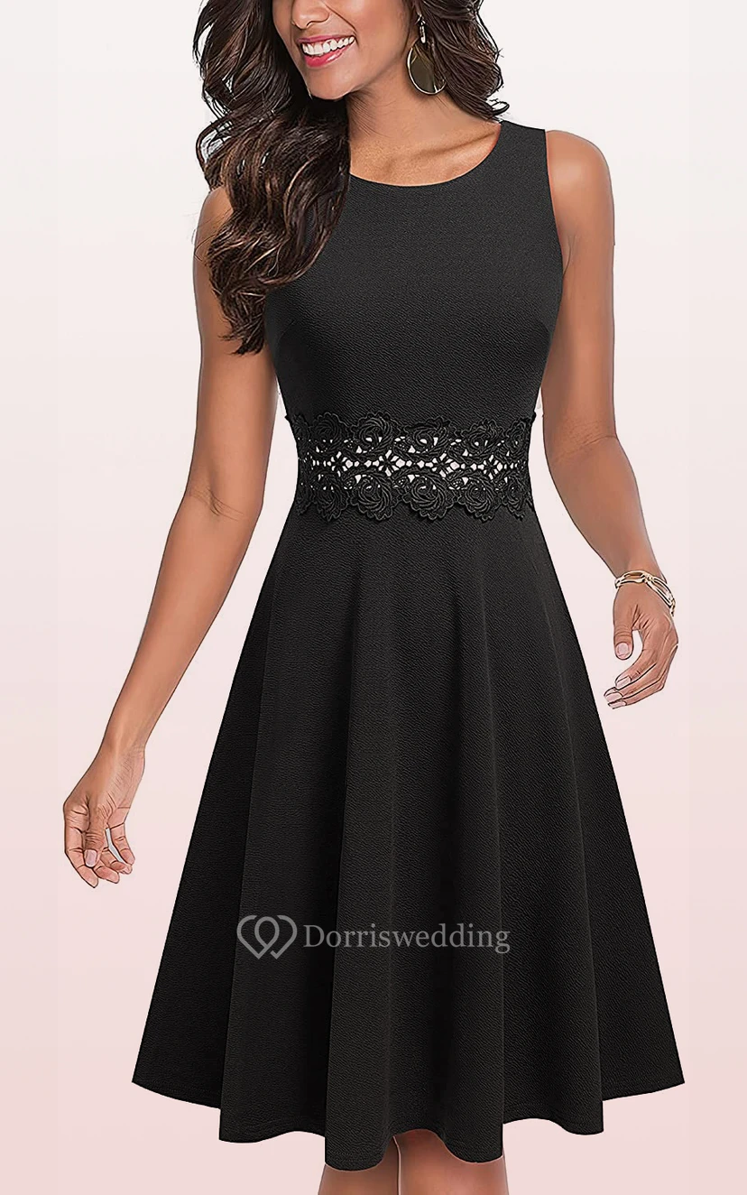 Vestido modesto de corte A hasta la rodilla, de spandex, con mangas tres cuartos y apliques. view 5