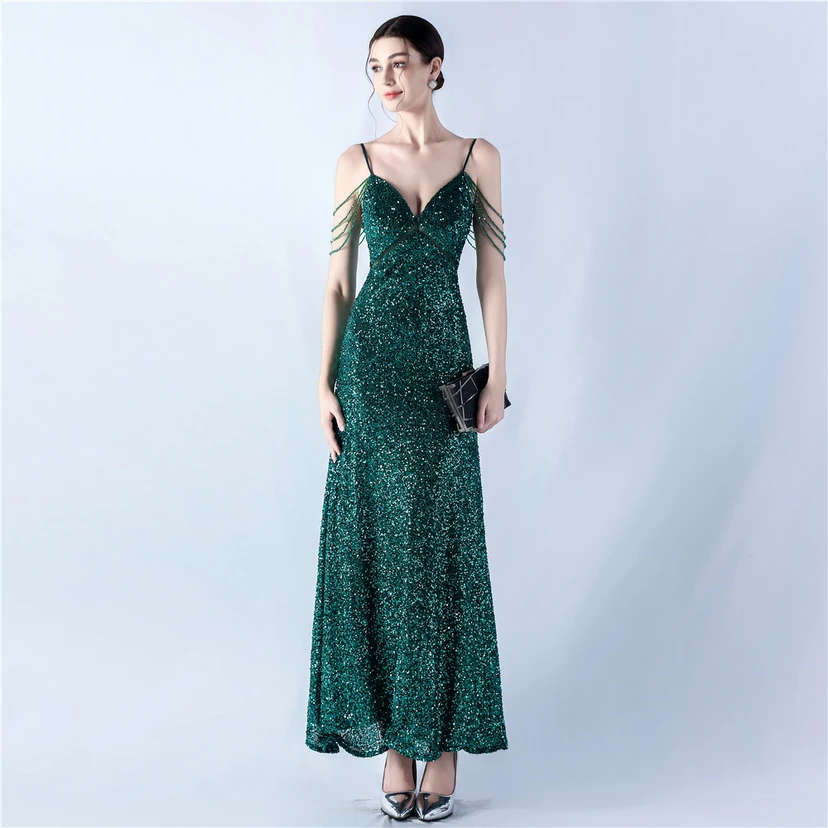 Sling A-Line Large Swing Mesh Sequin Evening Dress view 23