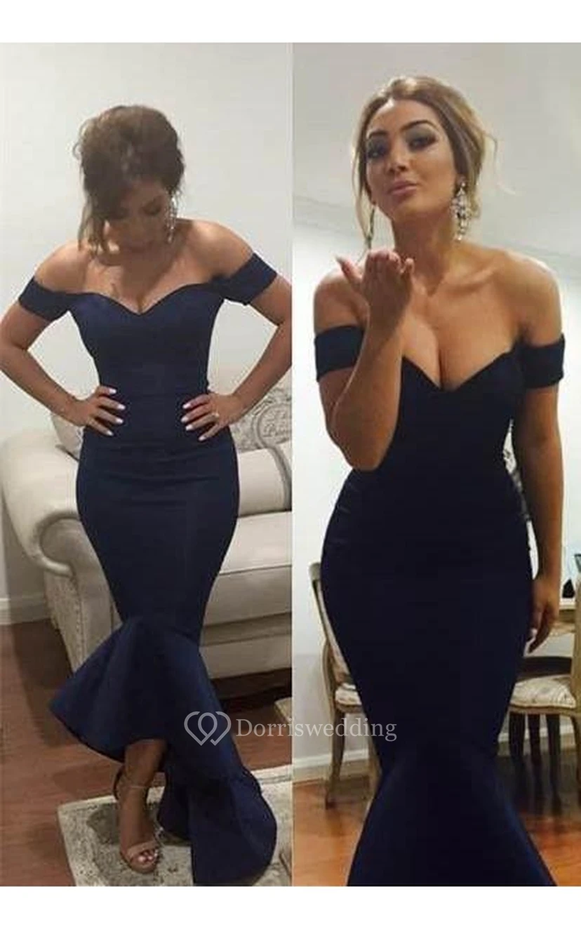Robe de bal sirène sexy à épaules dénudées et ourlet asymétrique avec volants