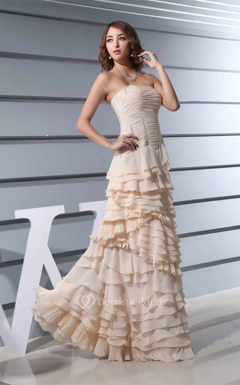Sleeveless Chiffon A-Line Ruched Tiers and Gown With Peplum view 3