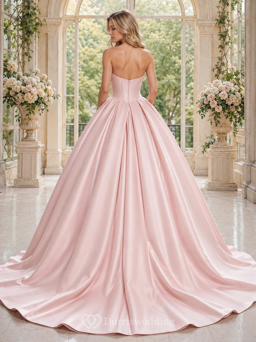 Blush Structured Strapless Sweetheart Pleated Mikado Satin Quinceanera Princess Ball Gown view 2