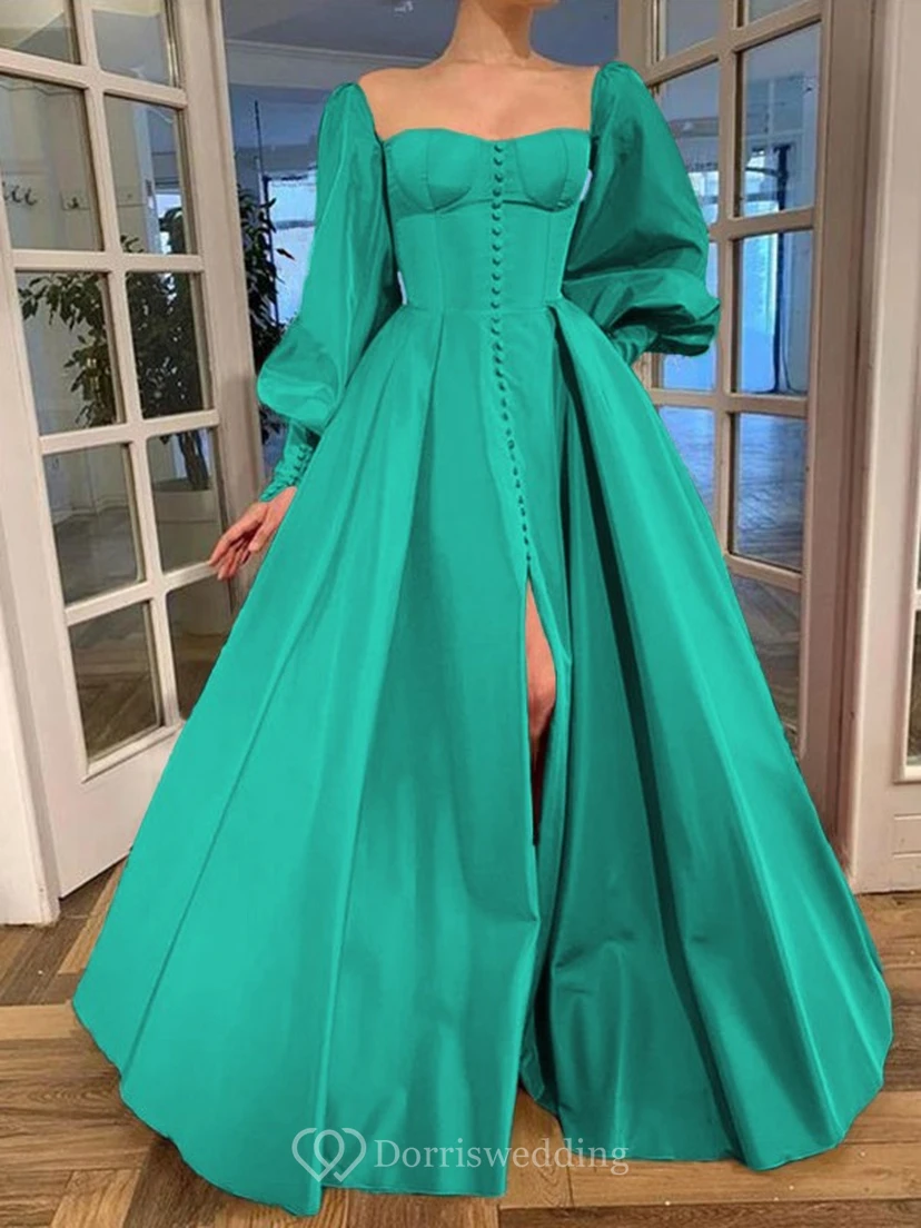 Elegantes Kleid im Vintage-Stil mit langen Puffärmeln, Empire-Stil und Schlitz vorne view 23