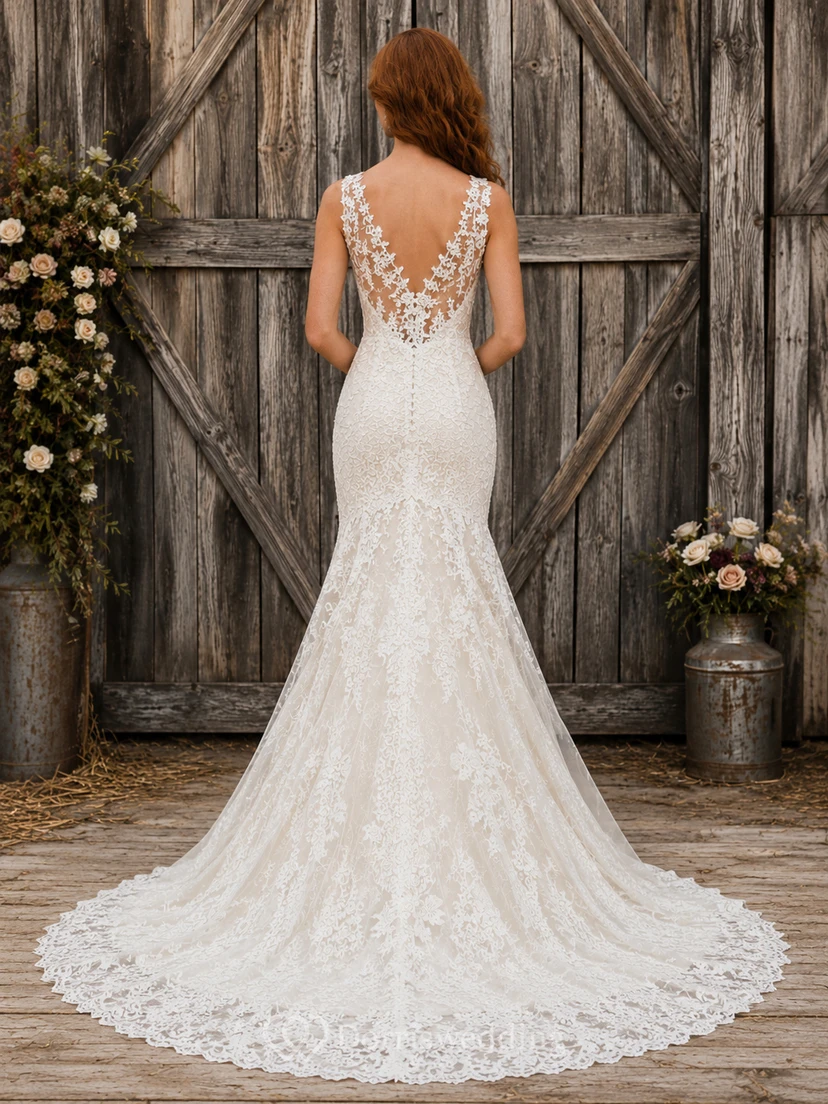 Robe de mariée de maternité en dentelle florale à col carré et manches courtes, avec traîne élégante. view 2