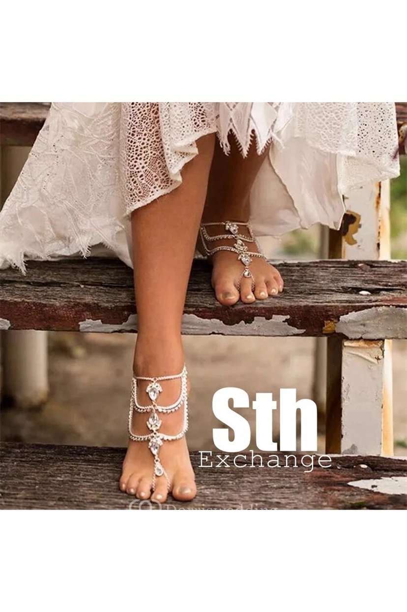 Tobillera sexy de eslabones múltiples estilo gitano retro para bodas en la playa con diamantes de imitación