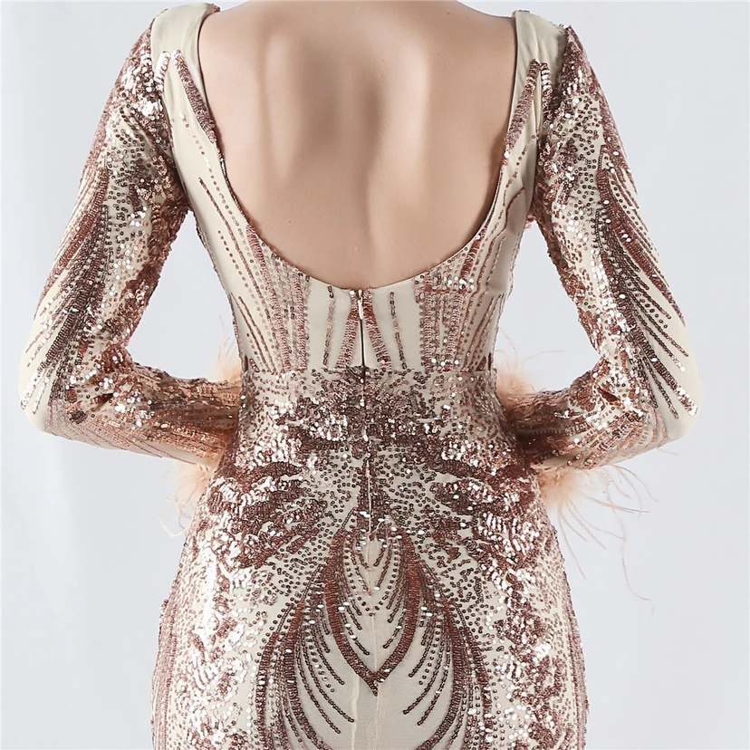 Robe de soirée haut de gamme ornée de perles florales fixes et de poils d'autruche, hôte de la réunion annuelle d'hiver view 61