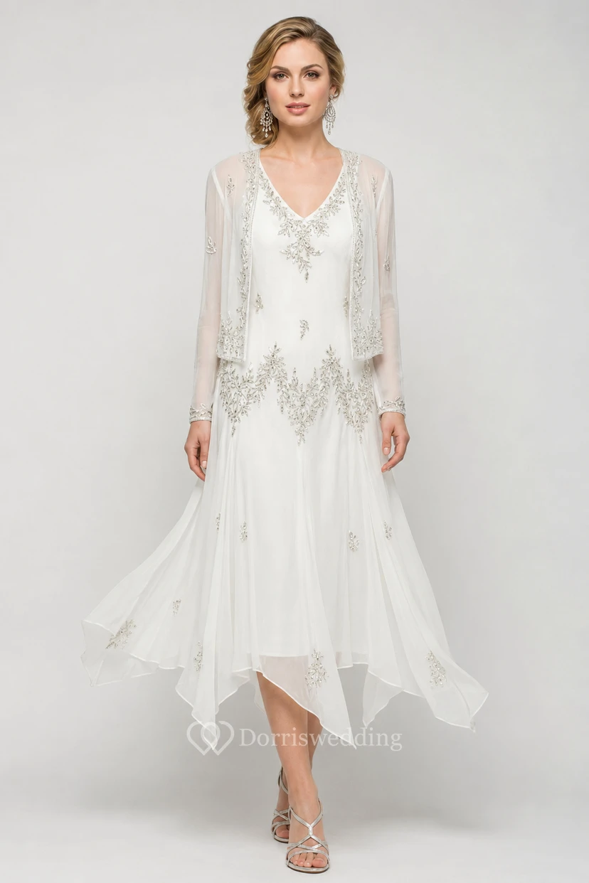 Robe cocktail vert forêt à perles, style vintage, avec veste transparente et ourlet asymétrique view 13