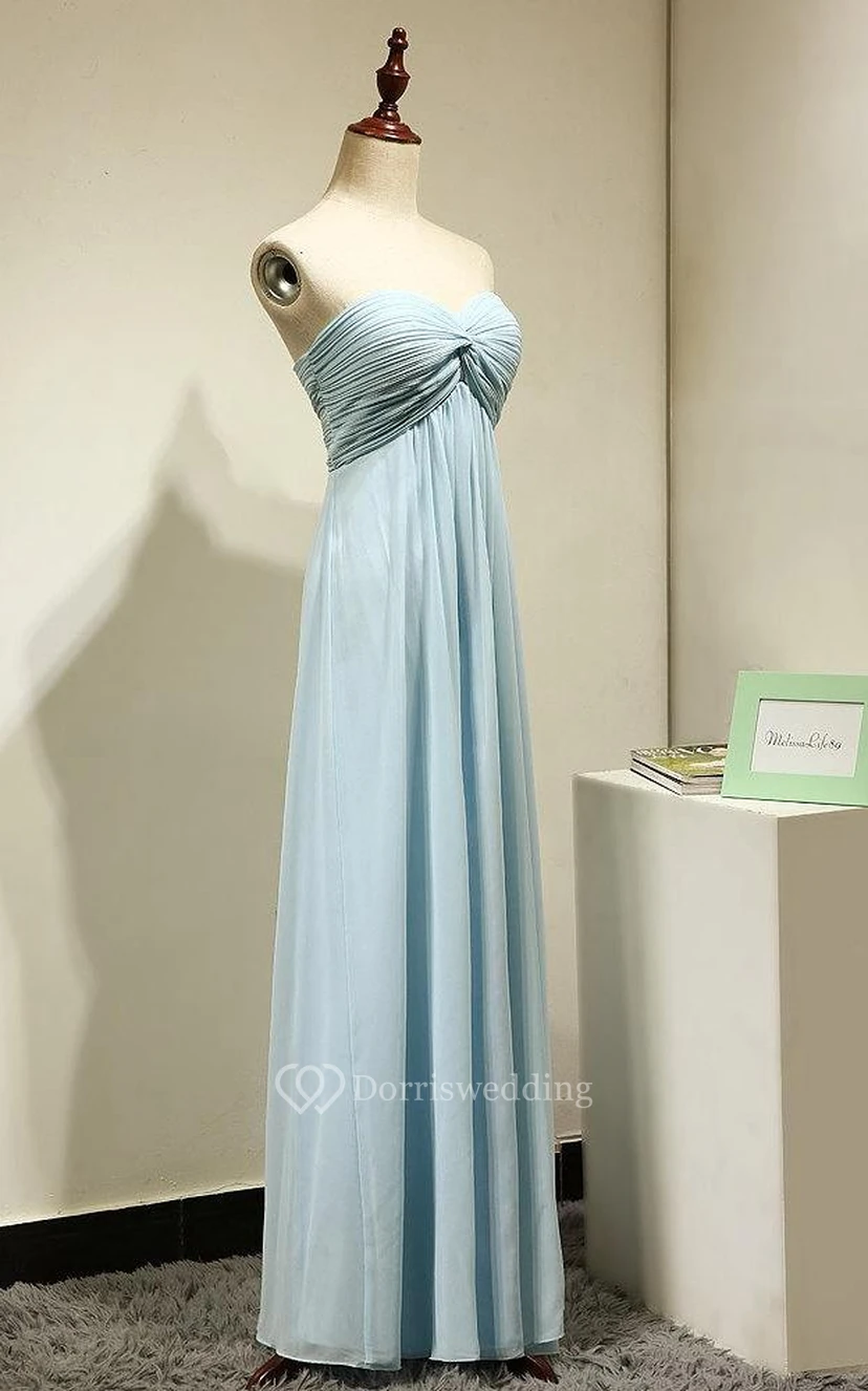 Sweetheart Pleated A-line Chiffon Floor Length Dress Mint Blue view 2