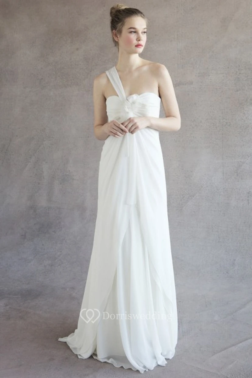 Sheath Empire Long Ruched Sweetheart Sleeveless Chiffon Wedding Dress With Draping view 3