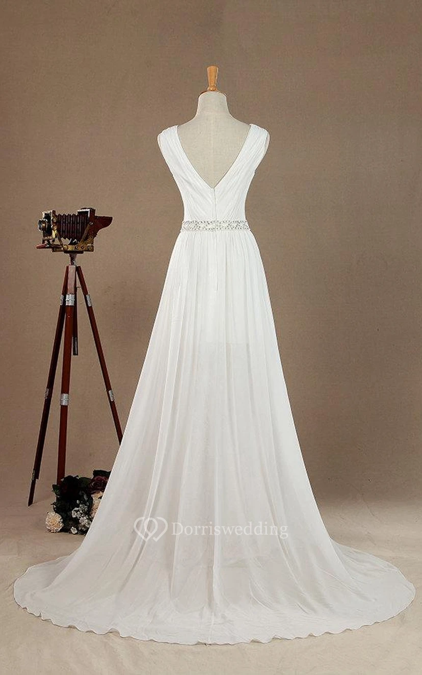 Maxi-Kleid aus Chiffon, Spitze und Satin mit V-Ausschnitt und tiefem V-Ausschnitt am Rücken – ideal für Hochzeit, Eheversprechenserneuerung oder andere Feierlichkeiten. view 4