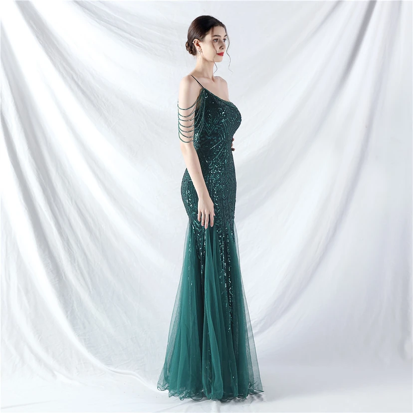 Robe de soirée haut de gamme ornée de perles de positionnement, de fleurs et de broderies en tulle. view 45