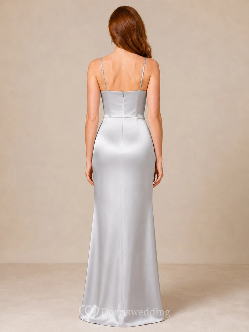Silver Strapless Satin Sheath Floor Length Formal Dress view 2
