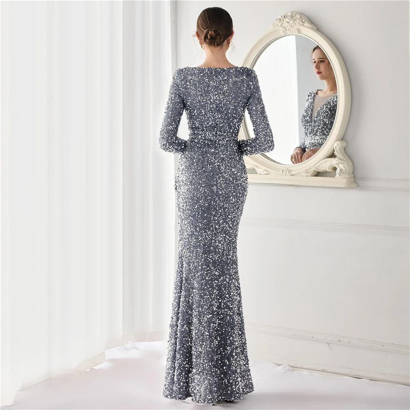 Elegantes, langes Paillettenkleid mit langen Ärmeln und Meerjungfrauenschnitt – ein Abendkleid im Aura-Queen-Stil für festliche Anlässe. view 40