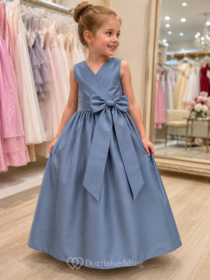 V-Neck Bowed Sleeveless Flower Girl Dress view 8