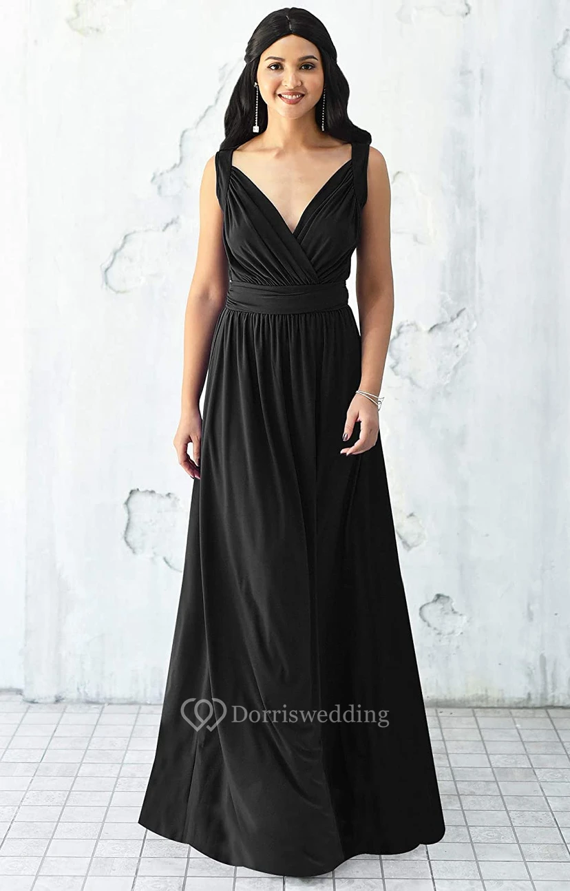 Sexy V-neck A Line Sleeveless Floor-length Chiffon Bridesmaid Dress With Ruching view 8