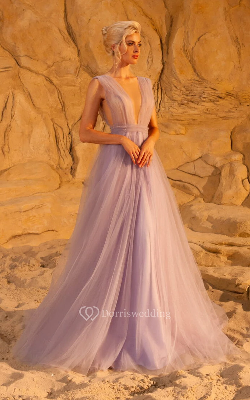 Chiffon-Abendkleid in Empire-Linie mit tiefem Ausschnitt, Falten, Schleife und tiefem V-Ausschnitt am Rücken view 7
