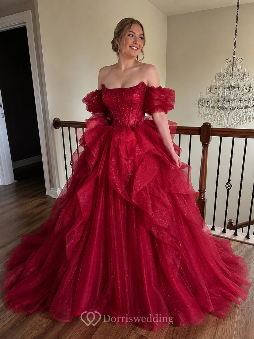 Robe de bal bleu clair à manches volantées view 9