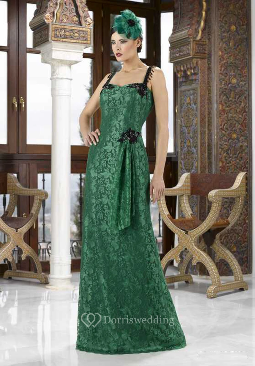 Appliqued Sleeveless Strapped Lace Mother Of The Bride Dress With Brush Train view 2