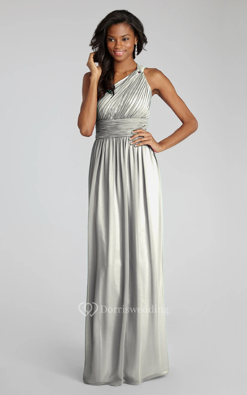 Long-Chiffon Modern One-Shoulder Dress With Ruching view 11