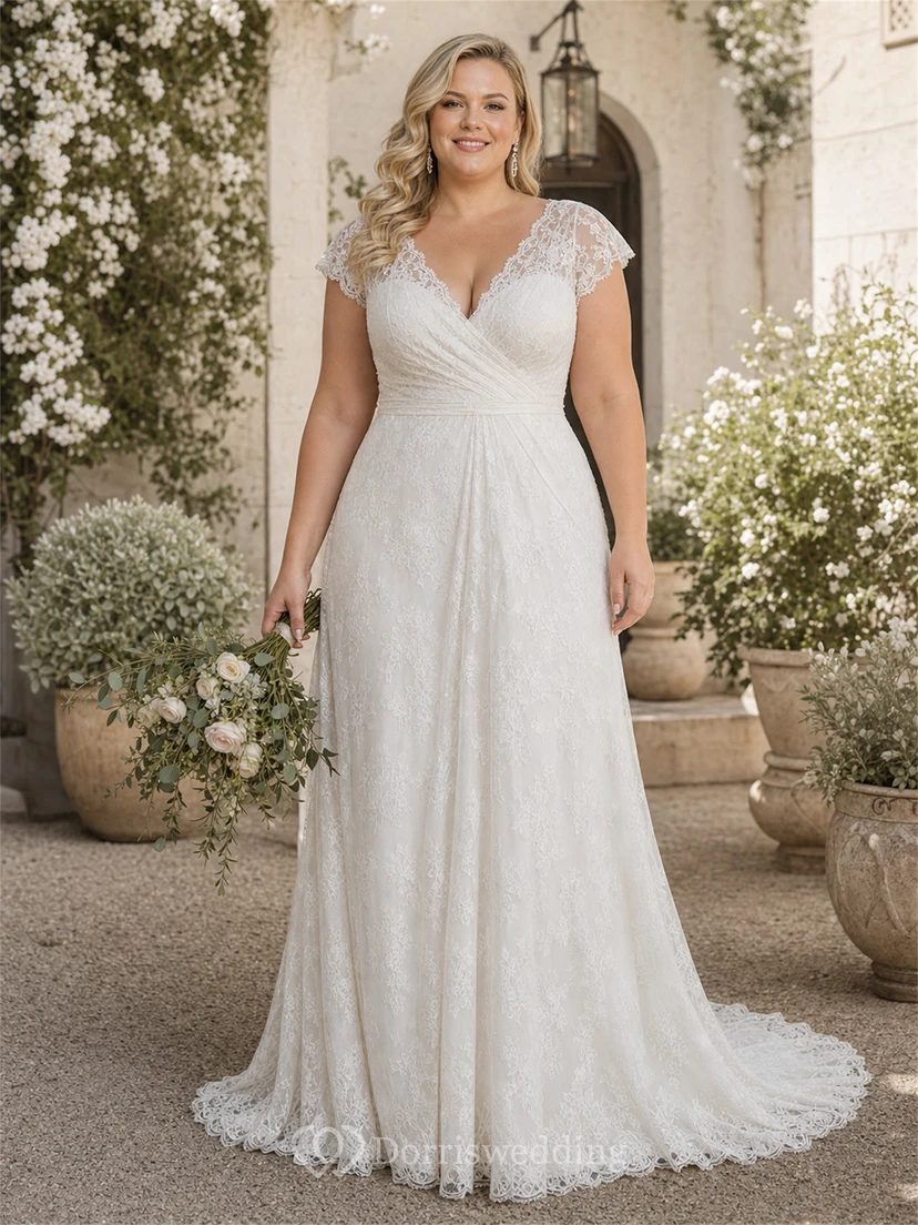 casual ivory lace dress Casual Modest Lace Convertible Wrap Ivory Empire Vintage Vow Renewal Wedding  Dress with Drapings
