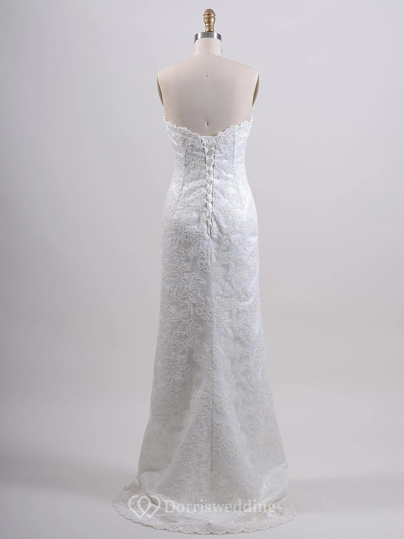 Strapless Column Long Lace Dress With Lace-Up Back