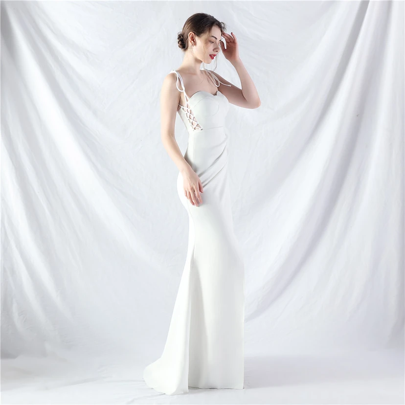 Vestido de noche de satén con cintura y orejas fijas, nueva tendencia, con dos métodos de atado de cuerda. view 54