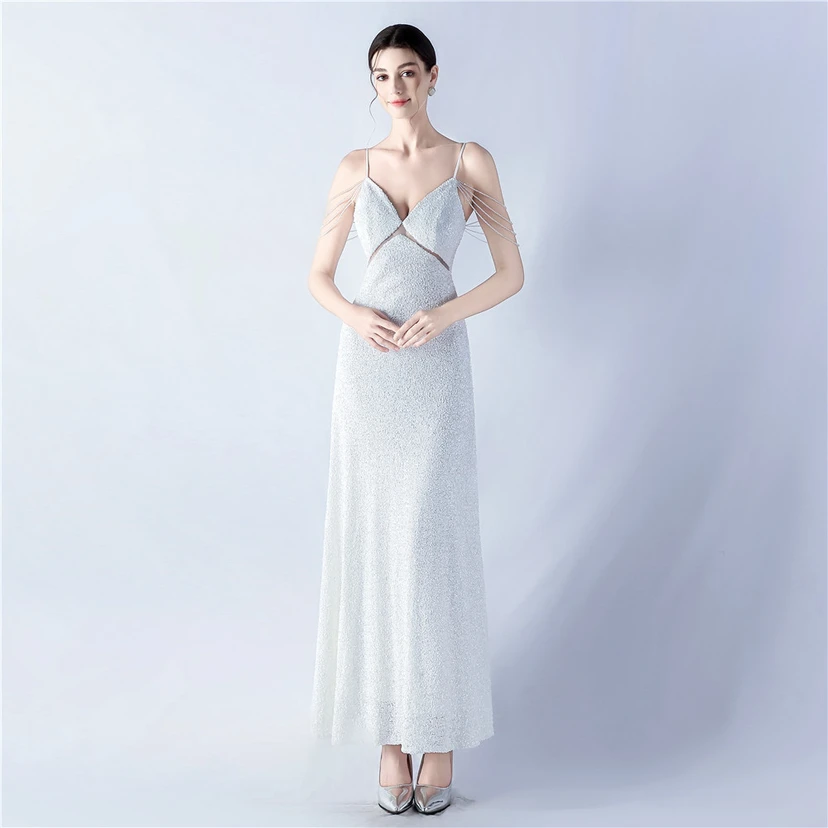 Sling A-Line Large Swing Mesh Sequin Evening Dress view 46