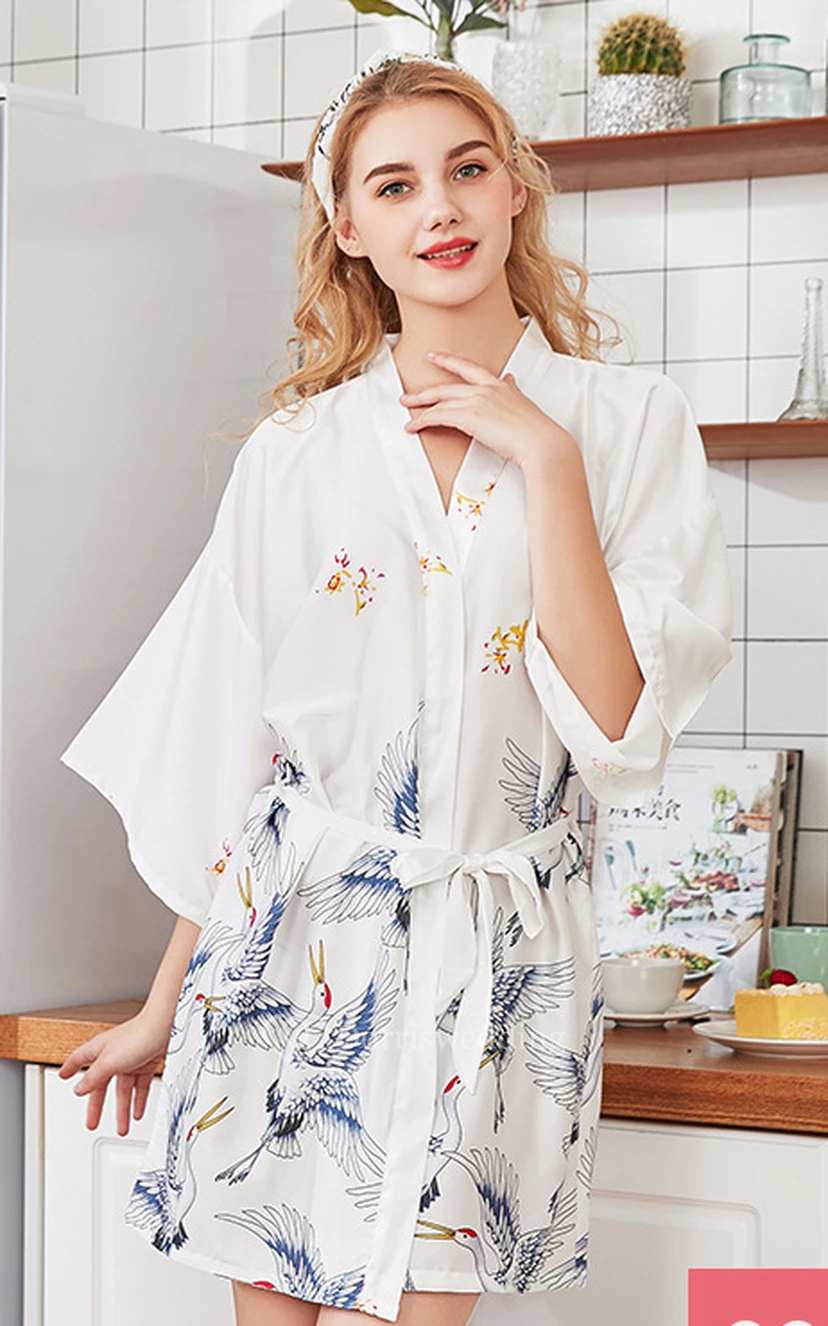 Floral Bride Bridesmaid Short Robe view 9