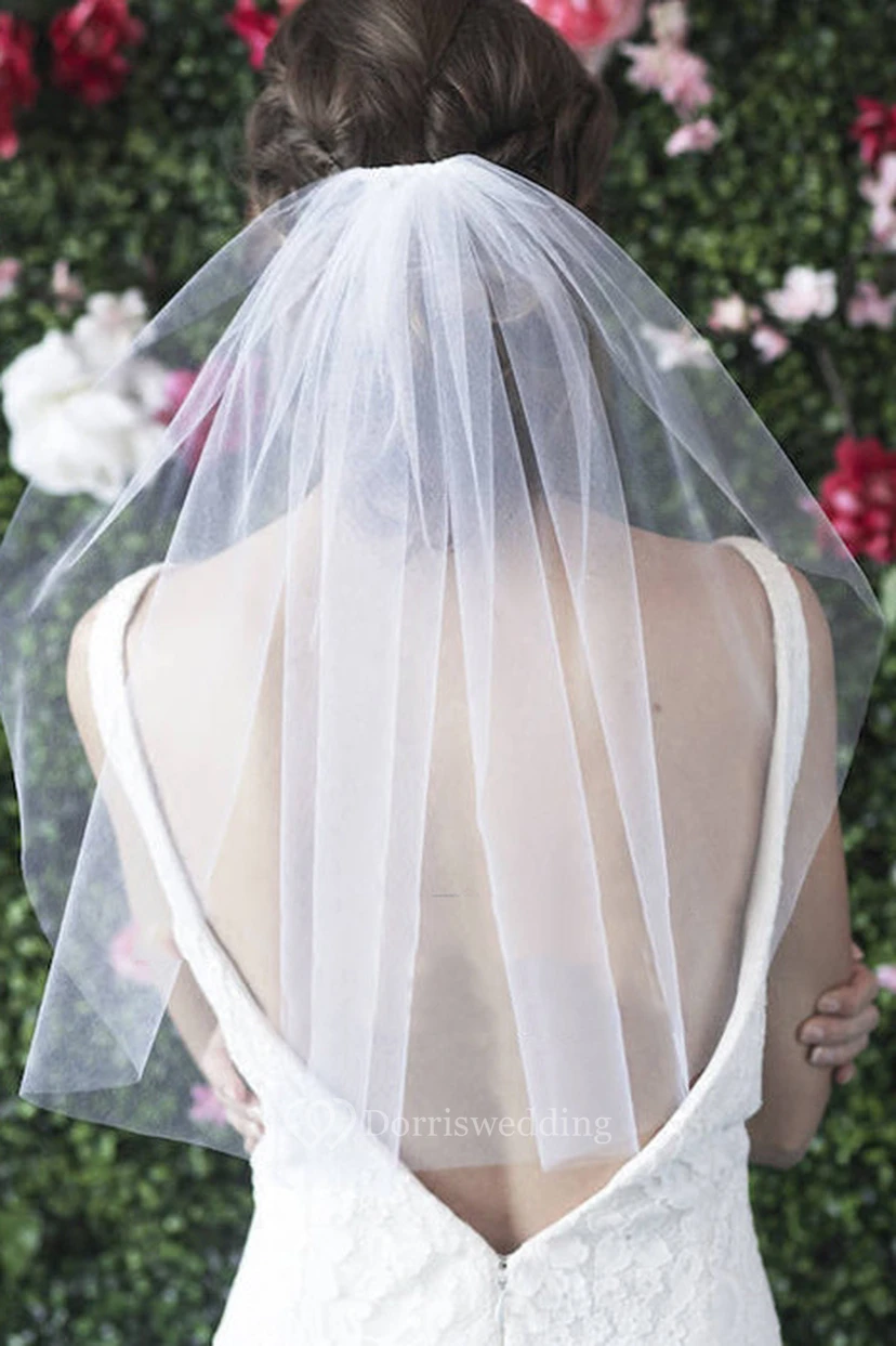 Simple Short Single Layer Wedding Veil view 3