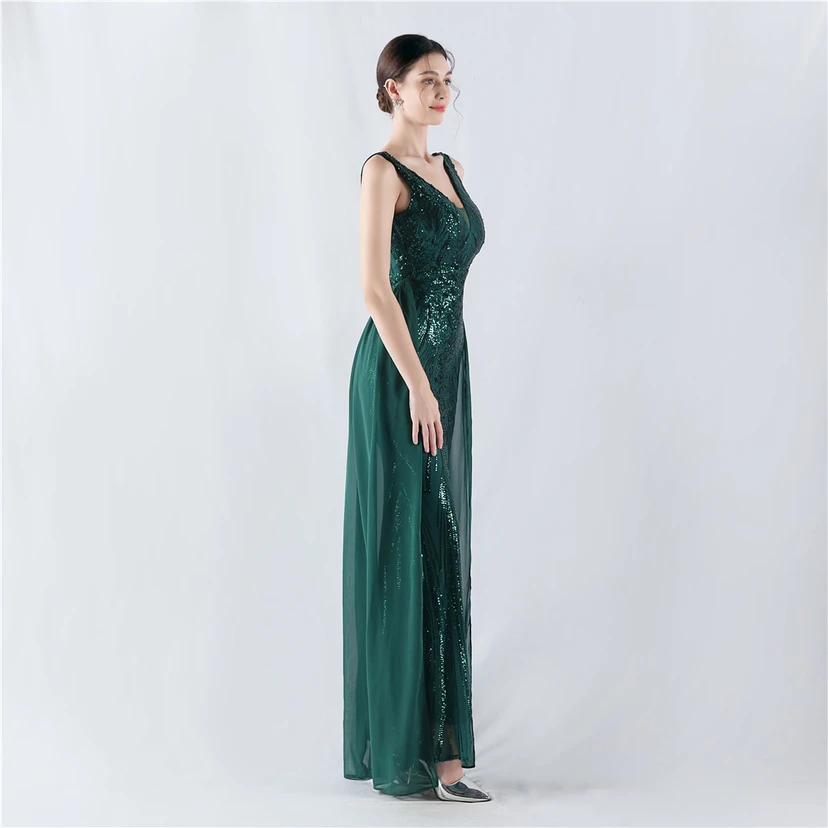 Paillettenbesetzte Blumen auf der Rückseite, Perlenstickerei mit Cape, Abendkleid für die Jahreshauptversammlung view 13
