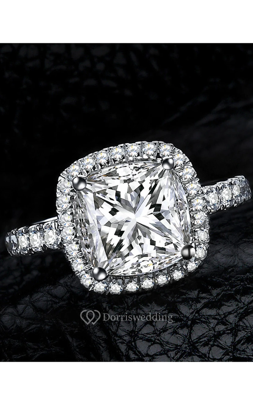 Halo Cushion Cut 925 Silver Bridal Wedding Rings view 3