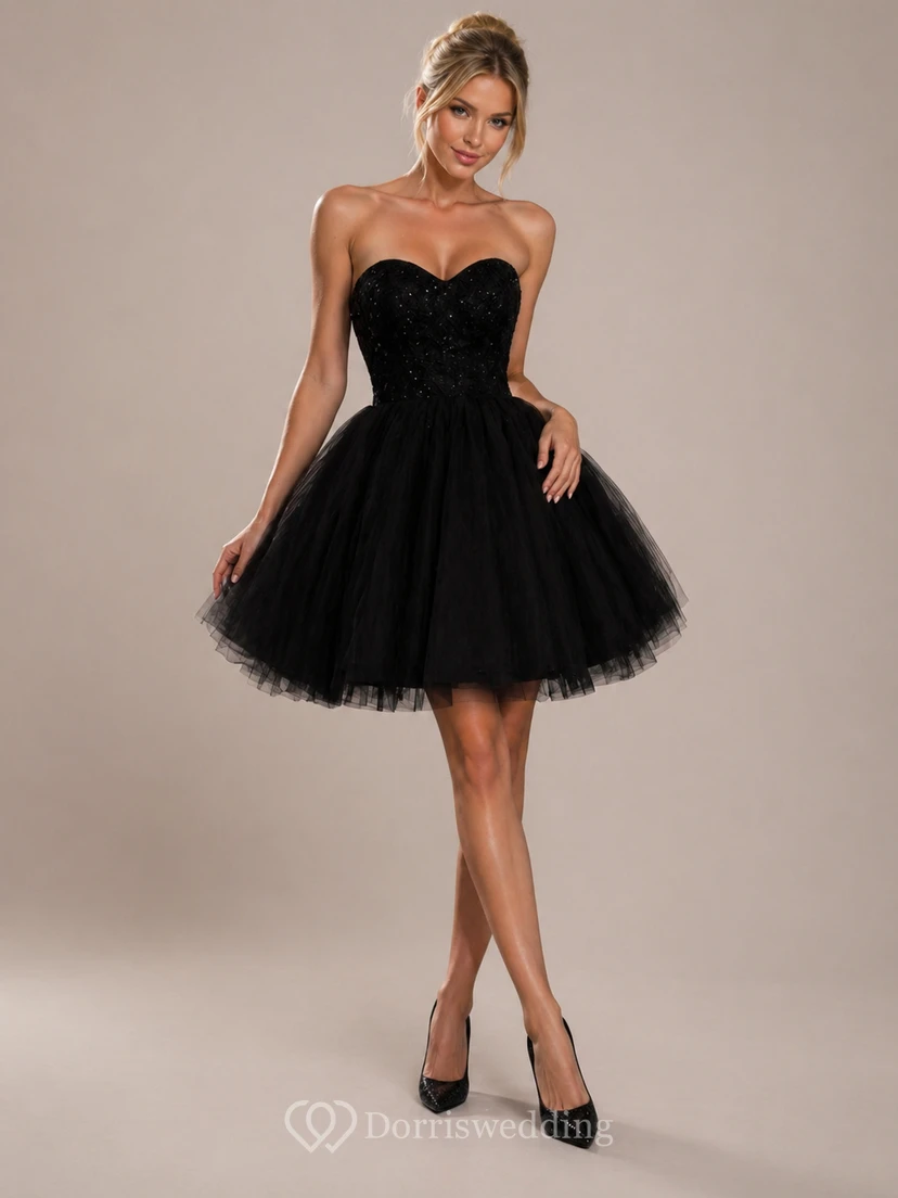 Vestidos cortos negros de graduación | Vestido de fiesta de graduación de talla grande para el baile de bienvenida de 9.º grado