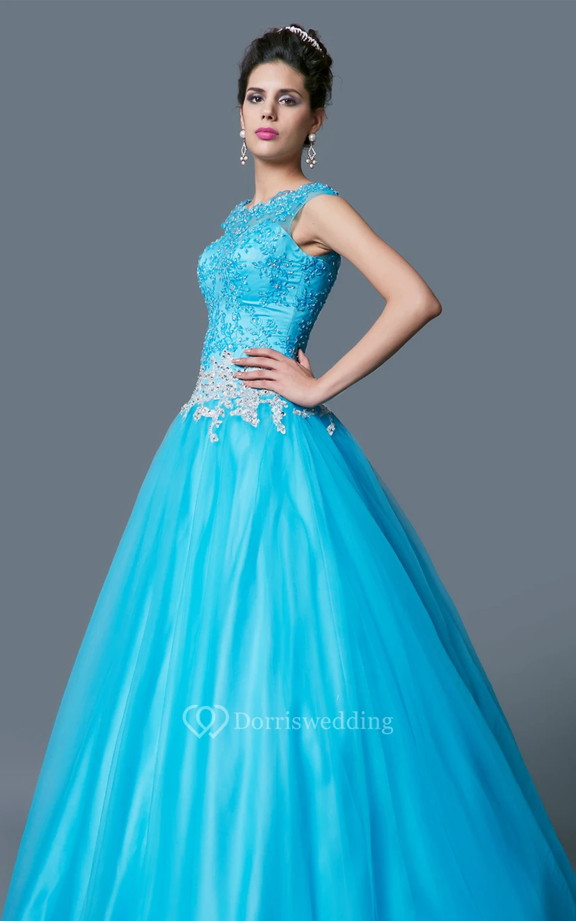 Classic Bateau Neck Lace and Tulle Ball Gown view 5