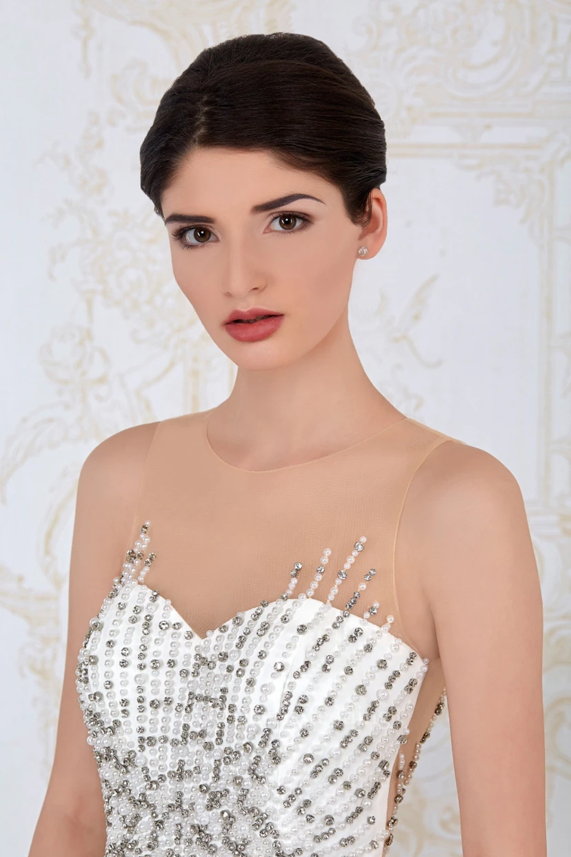 Sheath Scoop-Neck Beaded Sleeveless Floor-Length Jersey Evening Dress view 3