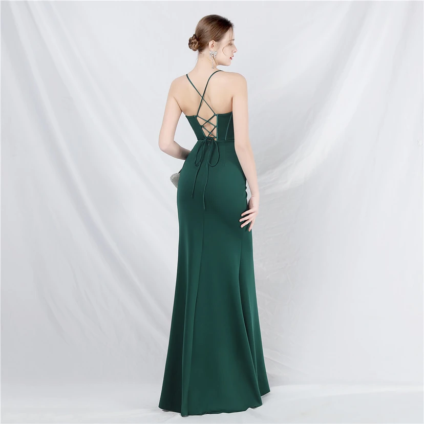 Robe de soirée haut de gamme Palace Fishbone Vest, bustier orné de perles et bretelles. view 56