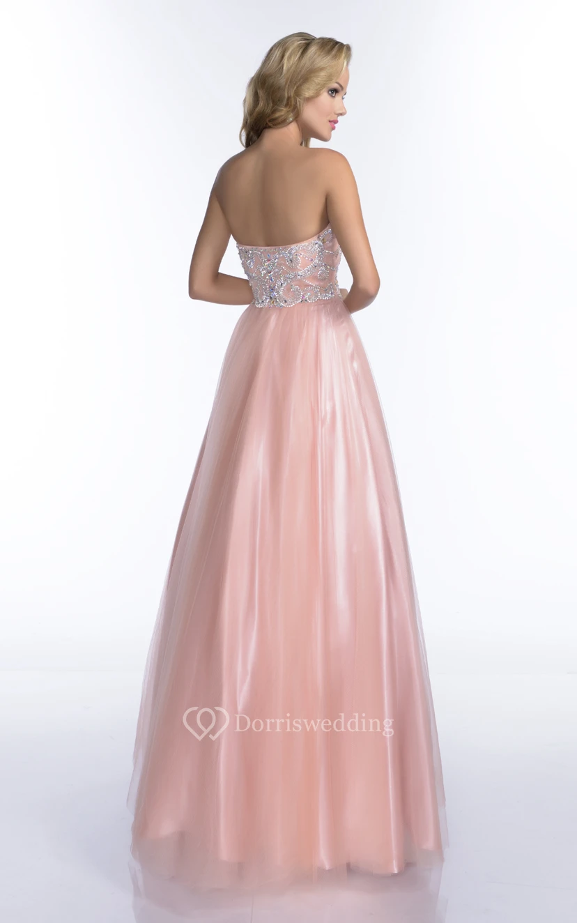 A-Line Tulle Sleeveless Sweetheart Gown With Crystal Detailed Bodice view 2