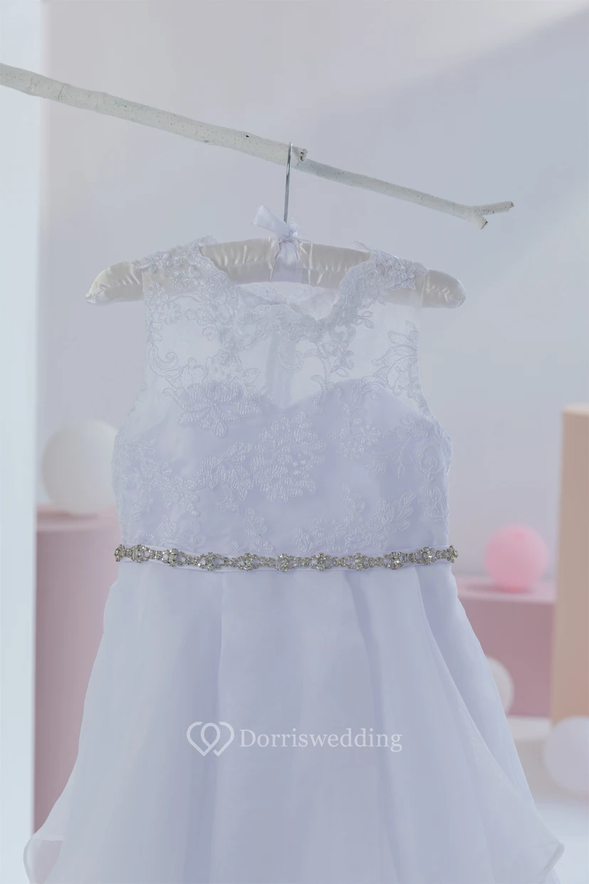 Cute Short A-line Lavender Flowergirl Dress with Applique and Beadings view 3