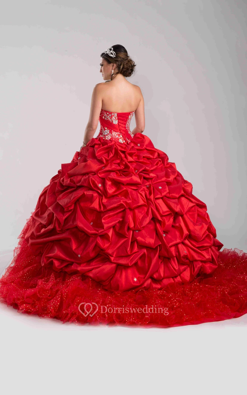Tulle And Taffeta Ball Gown With Pick-Ups And Lace-Up Back view 2