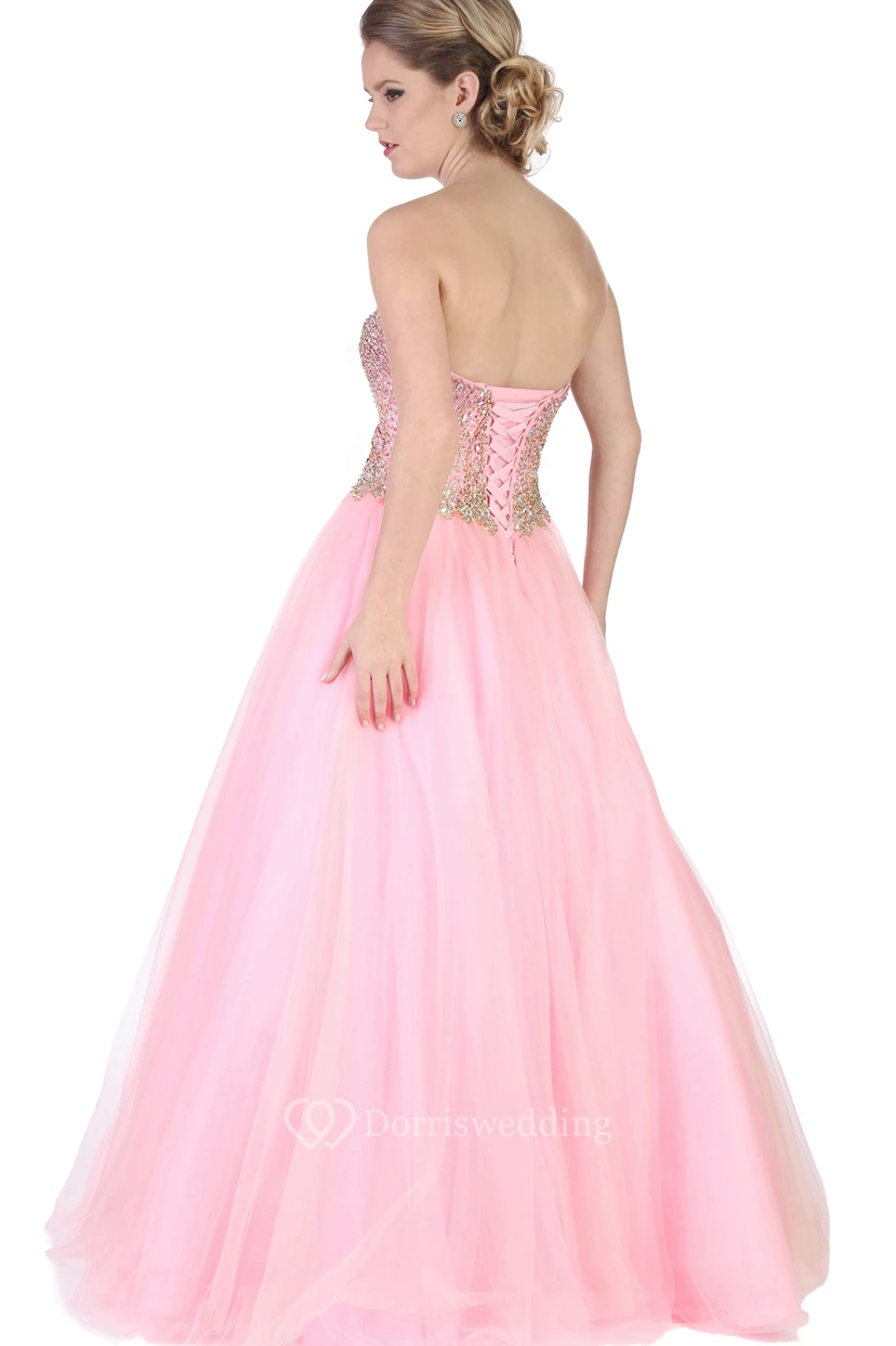 Ball Gown Sleeveless Long Sweetheart Beaded Tulle Prom Dress view 2