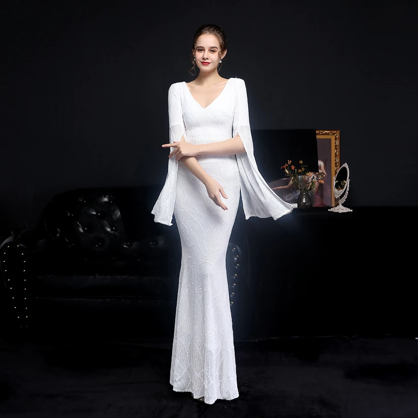 Robe de soirée élégante à sequins, longue, cintrée et sirène, idéale pour les réceptions et les célébrités. video preview